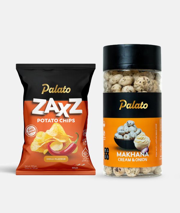 Premium Snack Combo<br>(Chilli Potato Chips 100g + Cream & Onion Makhana 75g)