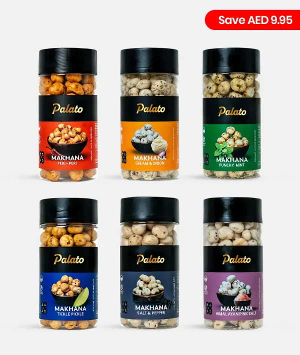 Family Pack - Makhana<br>(Peri Peri + Cream & Onion + Punchy Mint + Tickle Pickle + Salt & Pepper + Himalayan Pink Salt Flavour) 6x75g