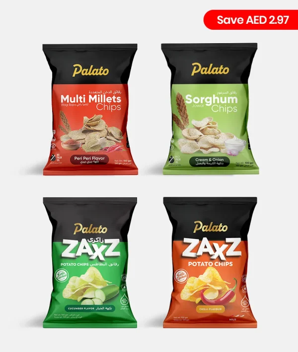 Variety Pack - Chips<br>(Multi Millet + Sorghum Millet + Cucumber + Chilli Flavour) 4x100g