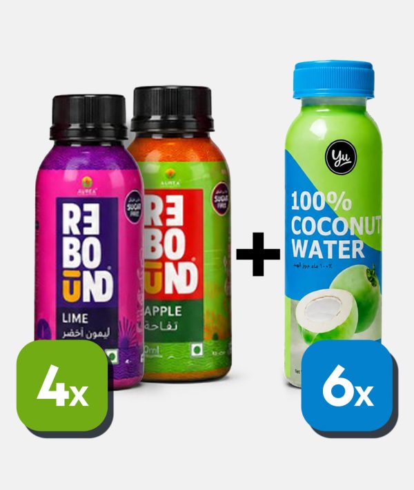 Rebound Detox Shot 4x (60ml) + Yu 100% Coconut Water 6x (200ml)