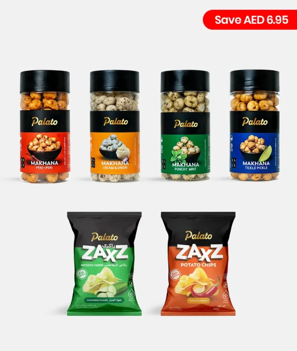 Festive Party Bundle - Potato Chips + Makhana<br>(Cucumber + Chilli + Peri Peri + Cream & Onion + Punchy Mint + Tickle Pickle) 6x